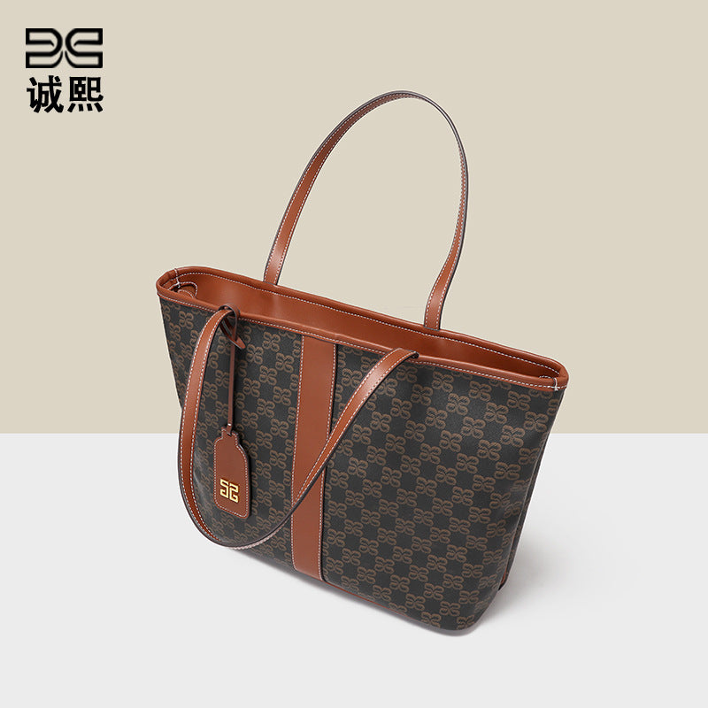 高级感大容量老花手提托特包时尚潮流大容量购物袋休闲单肩腋下包