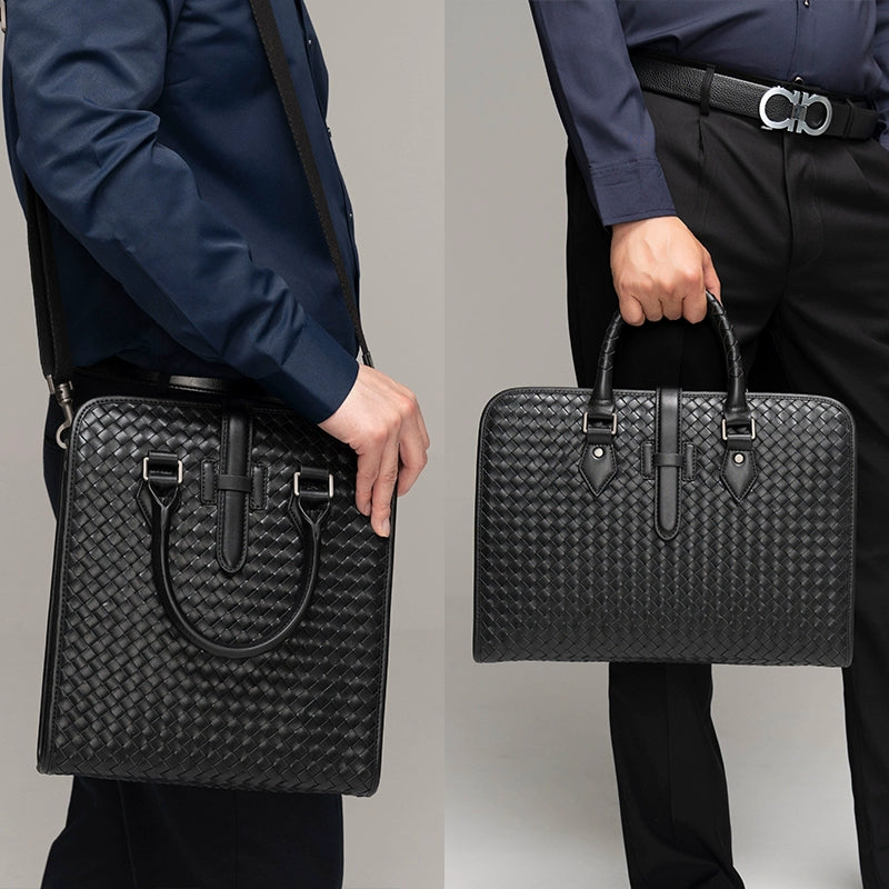 x&bv男包手提包真皮商务公文包电脑包编织头层牛皮单肩斜挎包拎包