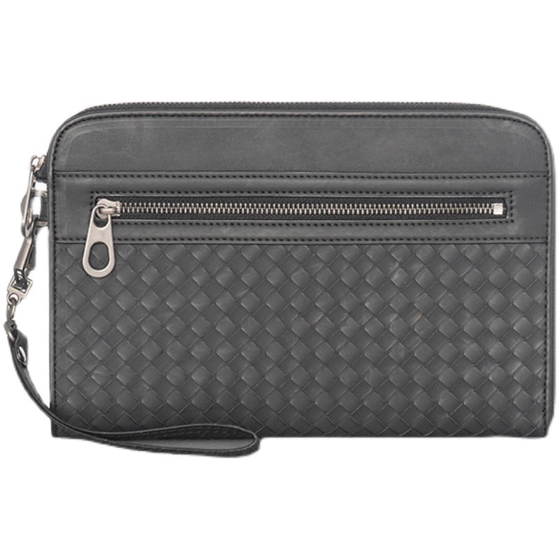 X&BV男士手包2021新款真皮手拿包男时尚潮牌休闲编织商务手拿包男