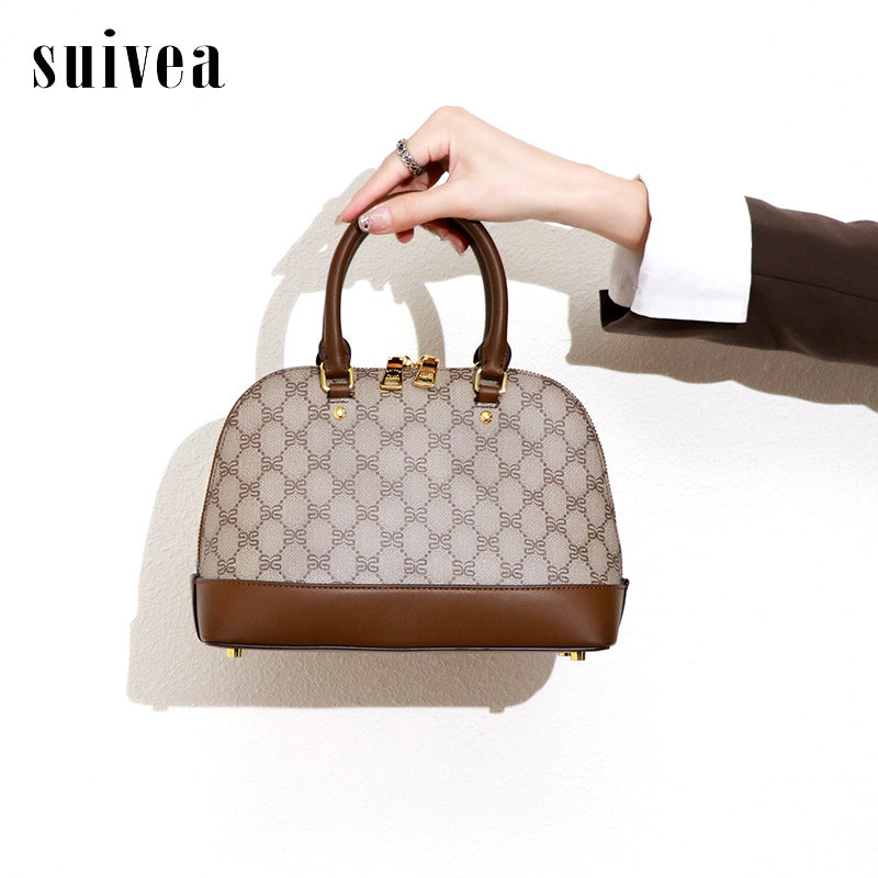 批发经典复古风老花贝壳包2025秋冬新款印花拉链手提单肩斜挎女包