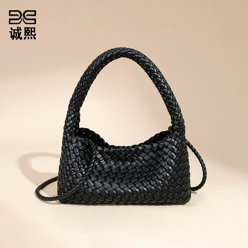 时尚小众2025新款手提包高级感大容量手工编织女包休闲单肩斜跨包