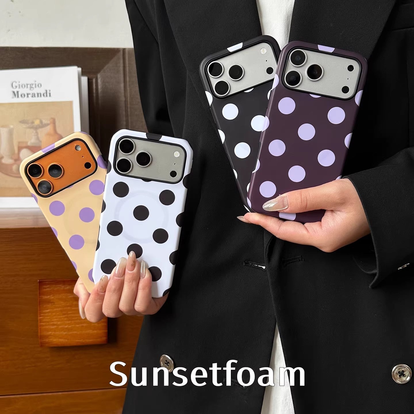 跨境个性波点适用苹果17Promax手机壳爆款iPhone16磁吸套15菲林壳