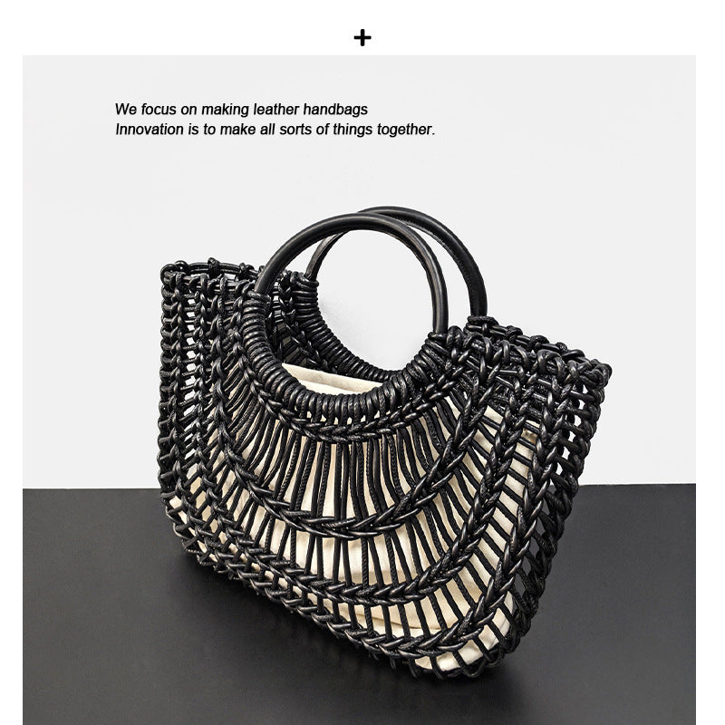 2025新款时尚百搭草编镂空出街休闲夏日度假风女式手提编镂空包包