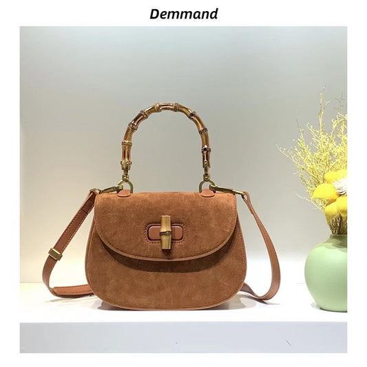 磨砂牛皮竹节手提半圆包气质斜挎包真皮托特小包2023翻牛皮新款