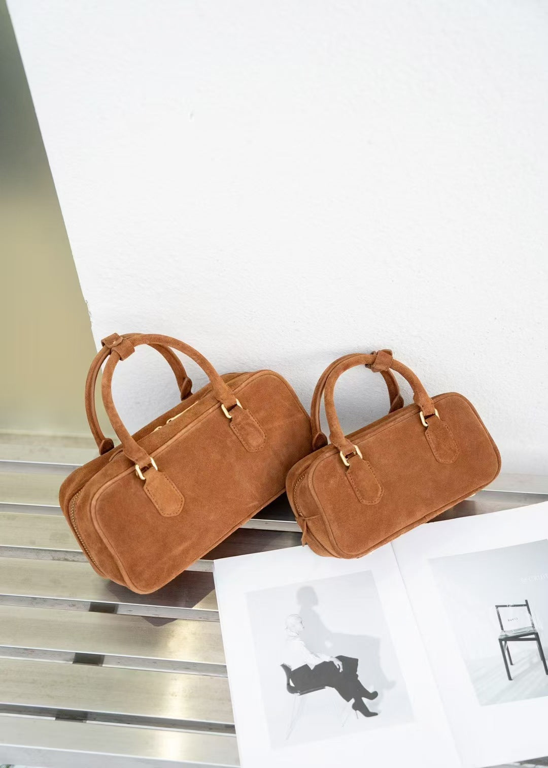 2024秋冬新款时尚头层牛皮真皮磨砂皮麂皮单肩包托特包包公文大包