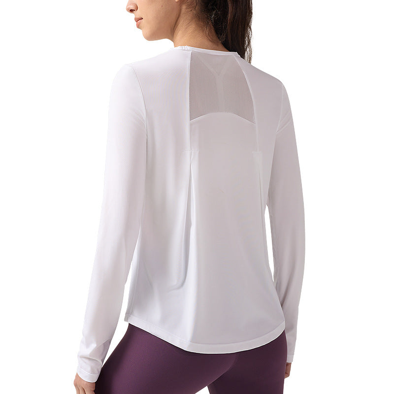 lulu网纱运动长袖女速干透气瑜伽服上衣圆领休闲T恤跑步健身罩衫