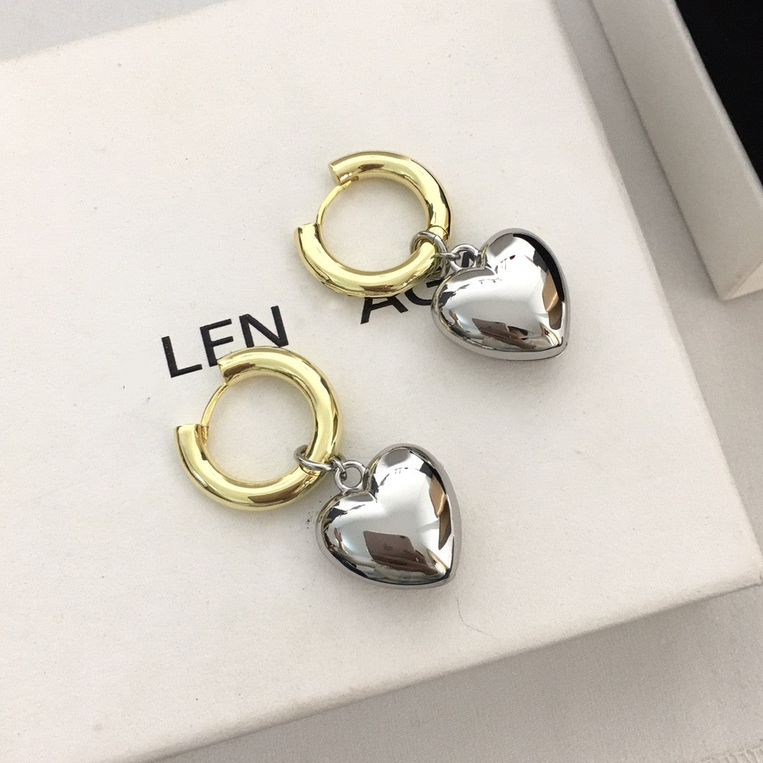 巴家耳环爱心耳坠法式桃心心形可拆卸个性简约时尚一款俩戴耳圈