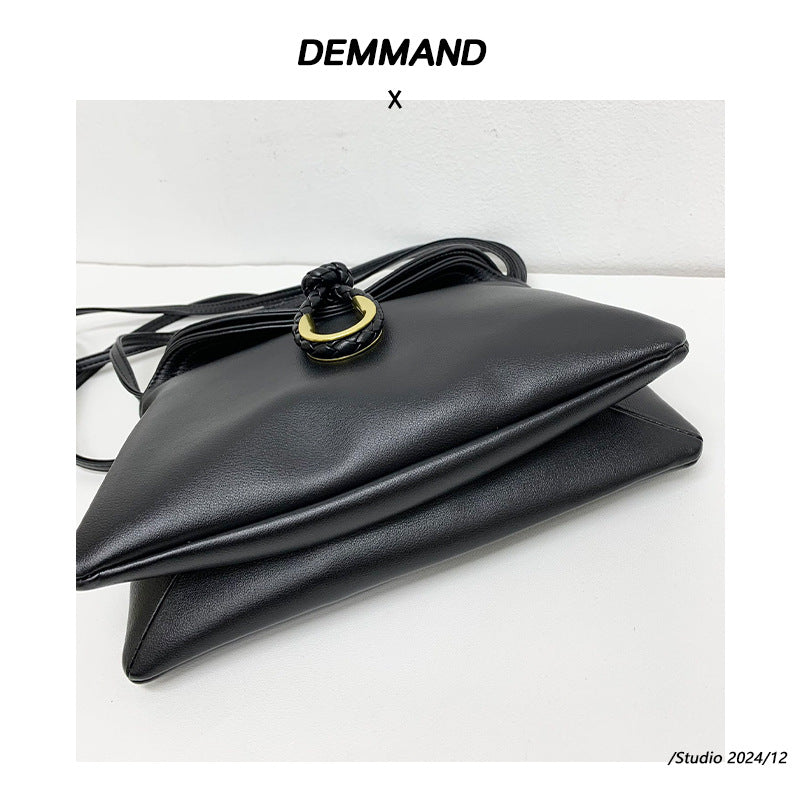 24新款植鞣牛皮编织绳扣女包单肩斜挎包高级质感女手拿腋下包包