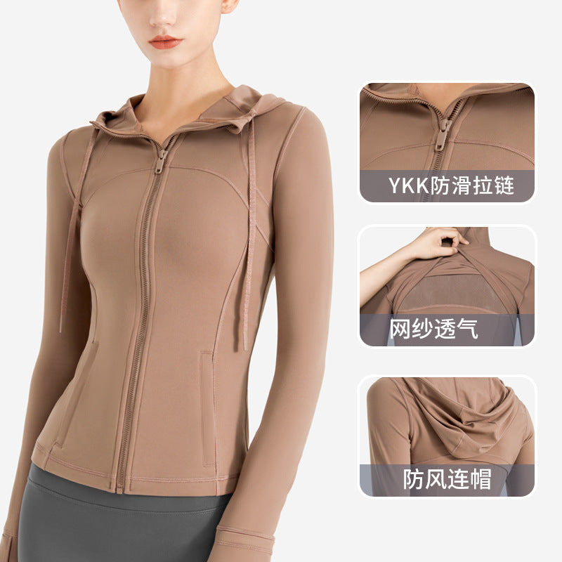 lulu运动外套女户外跑步连帽卫衣弹力透气DF瑜伽服长袖拉链上衣