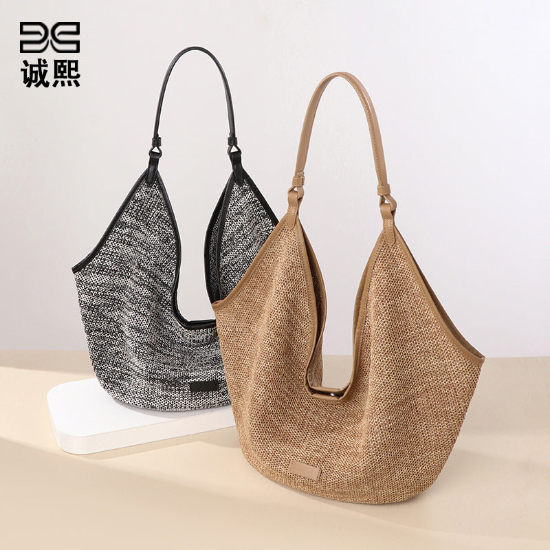 新款沙滩包草编女包复古单肩腋下手提包大容量慵懒风子母托特包包