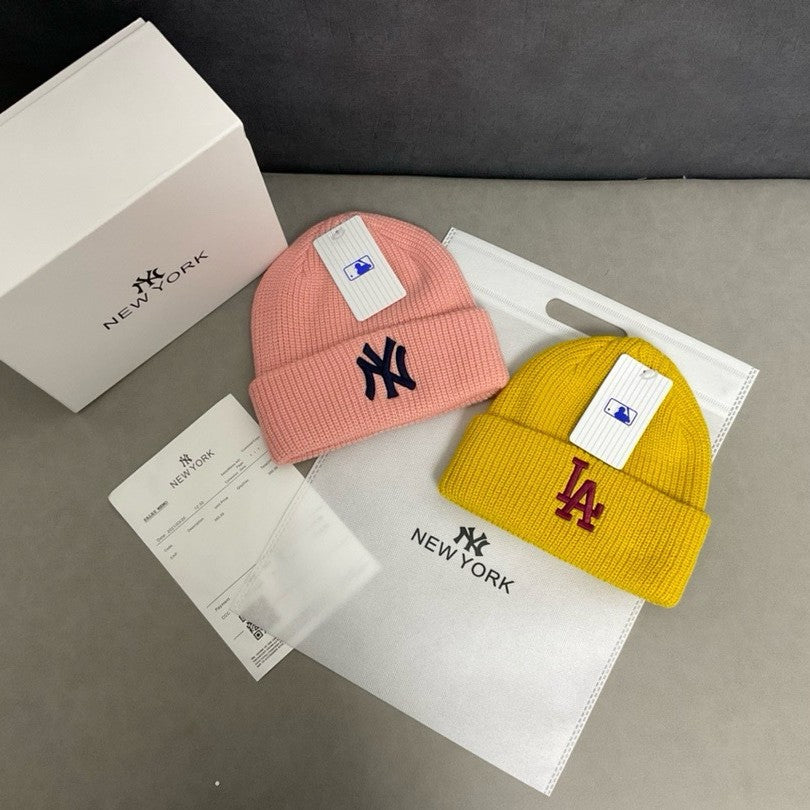 新款潮牌ny针织帽la毛线帽秋冬刺绣字母冷帽保暖男女同款时尚百搭