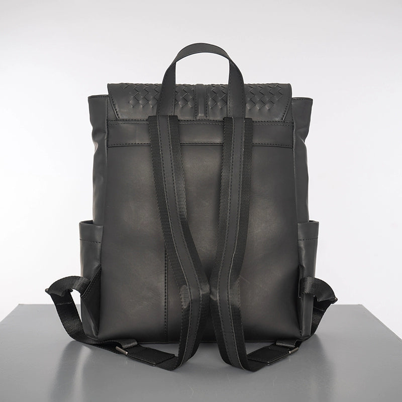 X&BV男士双肩包真皮大容量商务休闲电脑编织背包时尚潮流翻盖书包