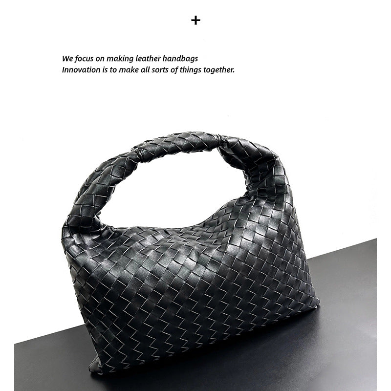 新款2023编织托特包秋冬大容量通勤包真牛皮单肩腋下包时尚手提包