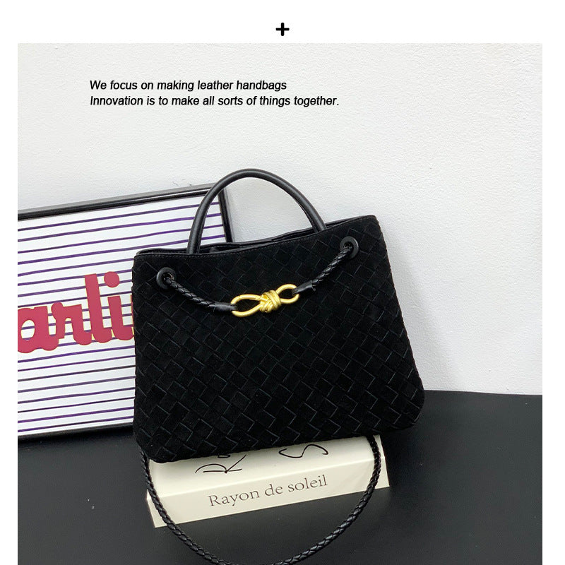 2024新款麂皮绒高级编织蝴蝶结金属绳扣手提斜挎单肩腋下工厂直销