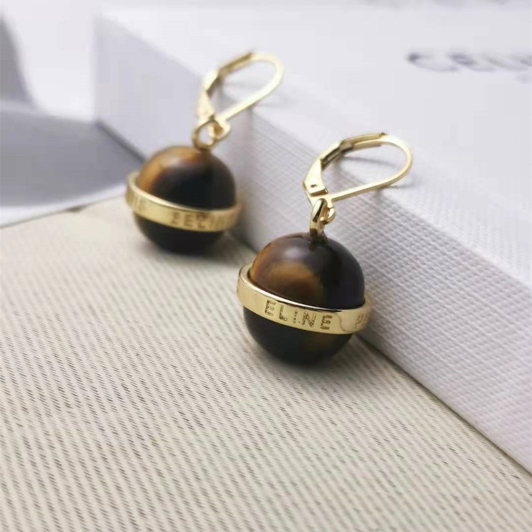 赛家新款虎眼石耳环独特法式复古耳饰高级感轻奢气质ins星球耳坠