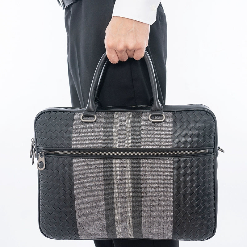 X&BV男包手提包真皮商务休闲编织男单肩斜挎电脑手拎包男士公文包