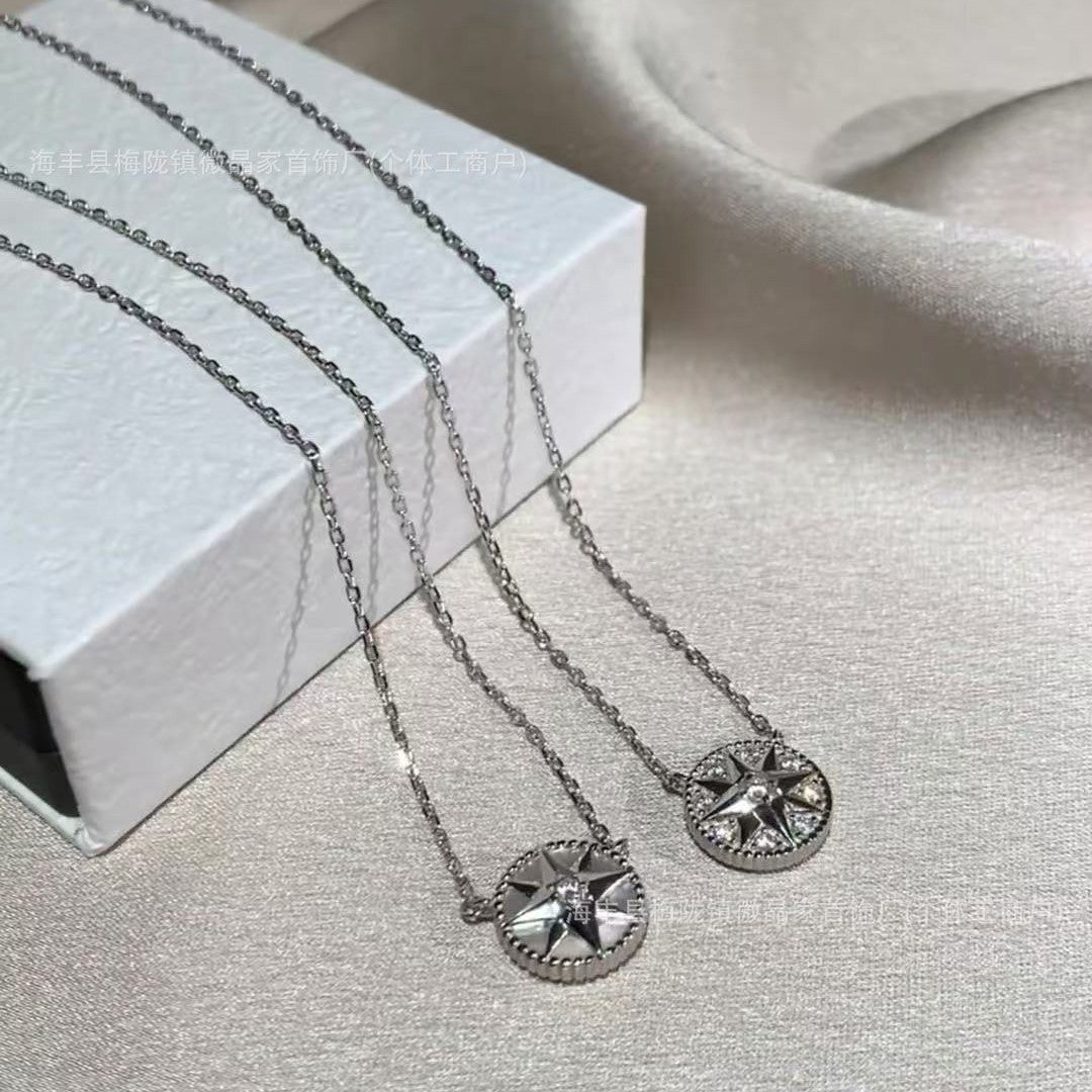 D家高版本新款满钻罗盘项链白贝母八芒星幸运罗盘项链厂家直销