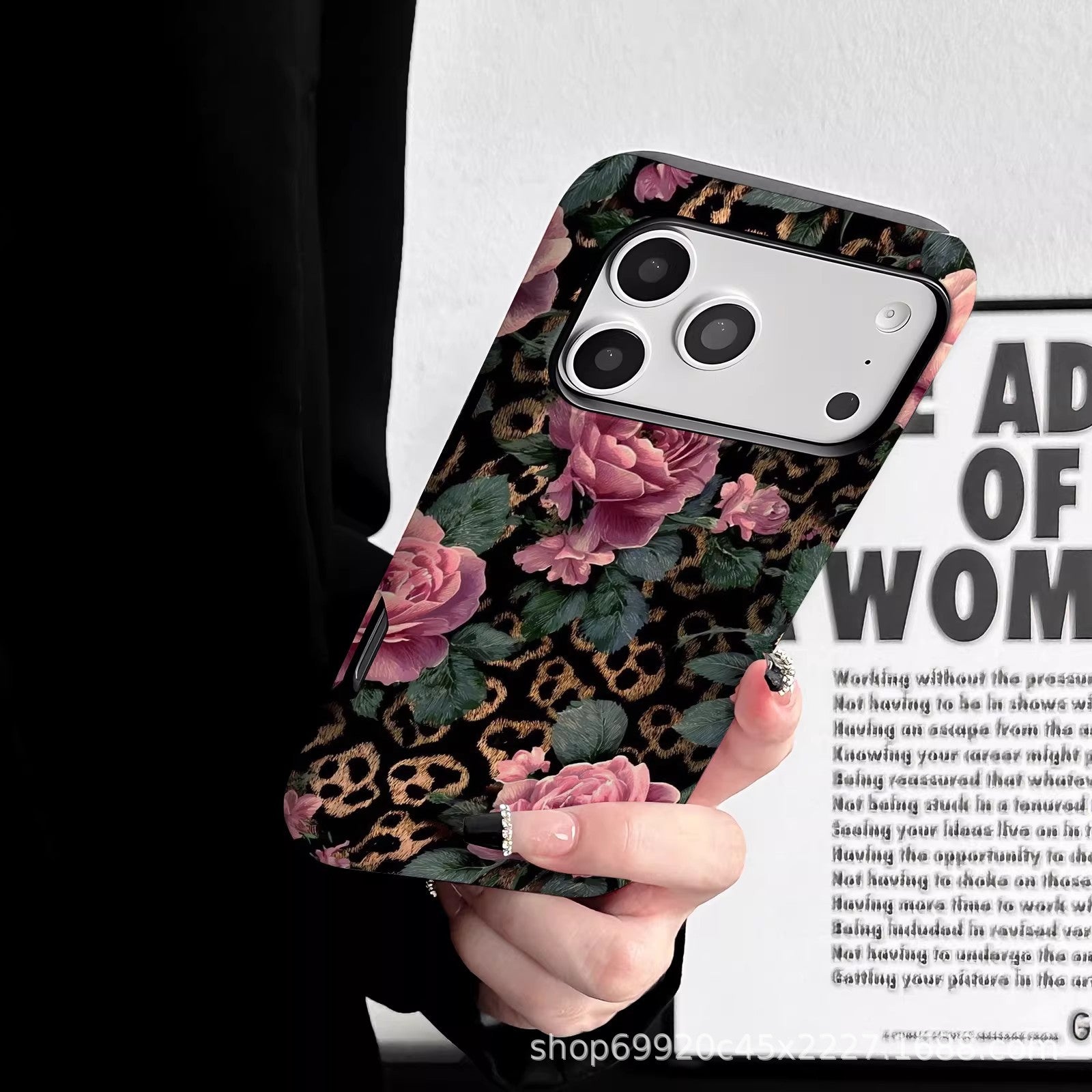 ins风豹纹玫瑰适用苹果17Promax手机壳爆款iPhone16磁吸15菲林壳