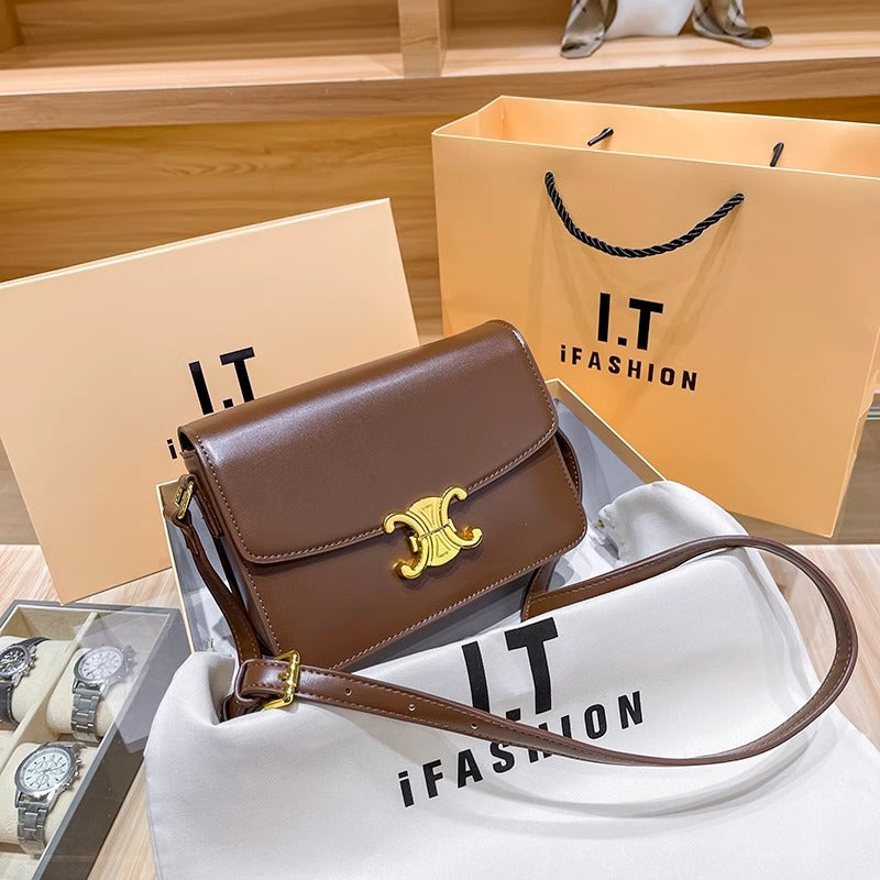 ins通勤百搭真皮包包女士高级感洋气box斜挎凯旋门豆腐包一件代发