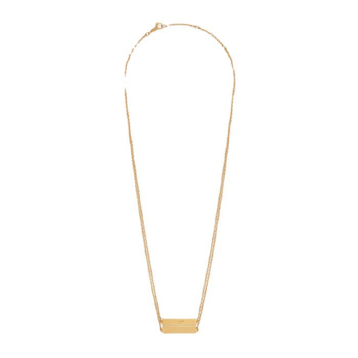 CEL风22新款双层金色长方牌字母项链女高级感气质光面镀24K锁骨链