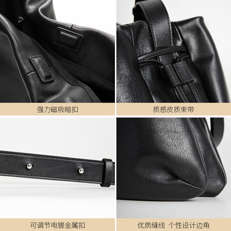 跨境外贸头层牛皮褶皱云朵包腋下包单肩包斜挎包真皮女包包纯牛皮