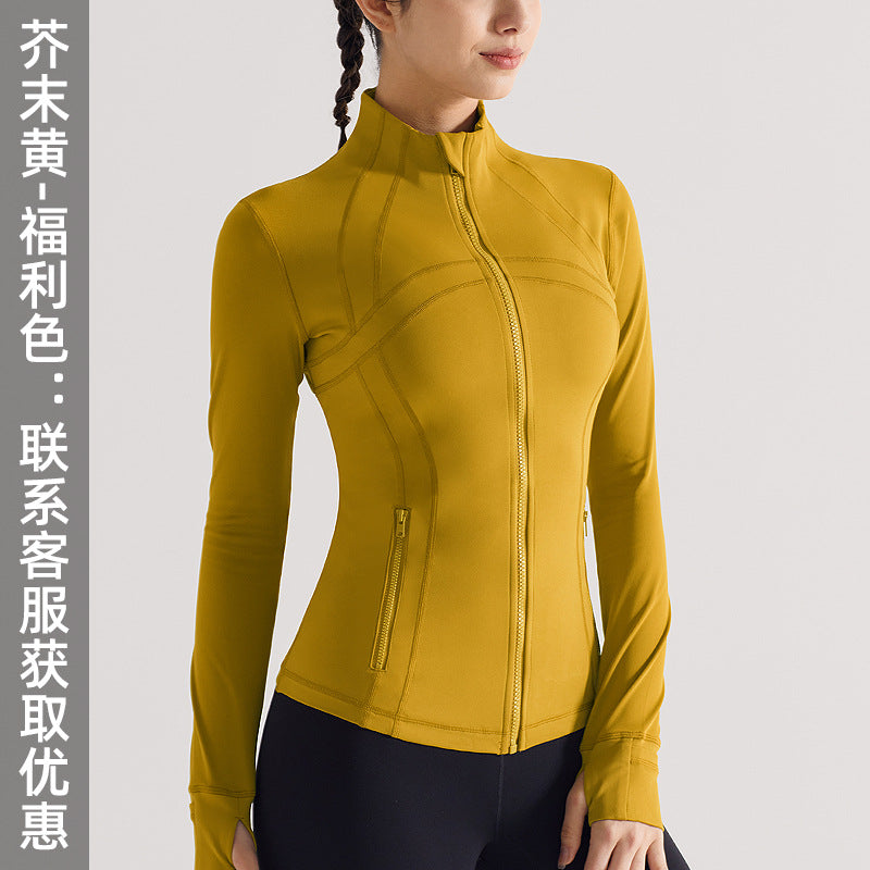lulu瑜伽服女立领拉链跑步长袖健身运动上衣裸感磨毛弹力修身外套