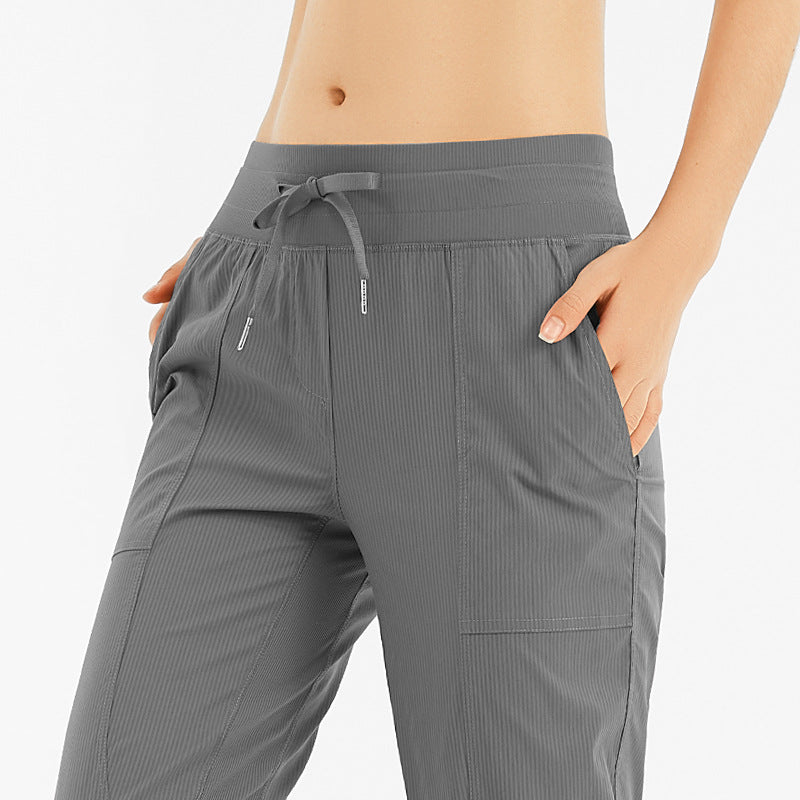 INFLACHI运动休闲裤女士透气速干抽绳宽松瑜伽裤跑步健身八分裤