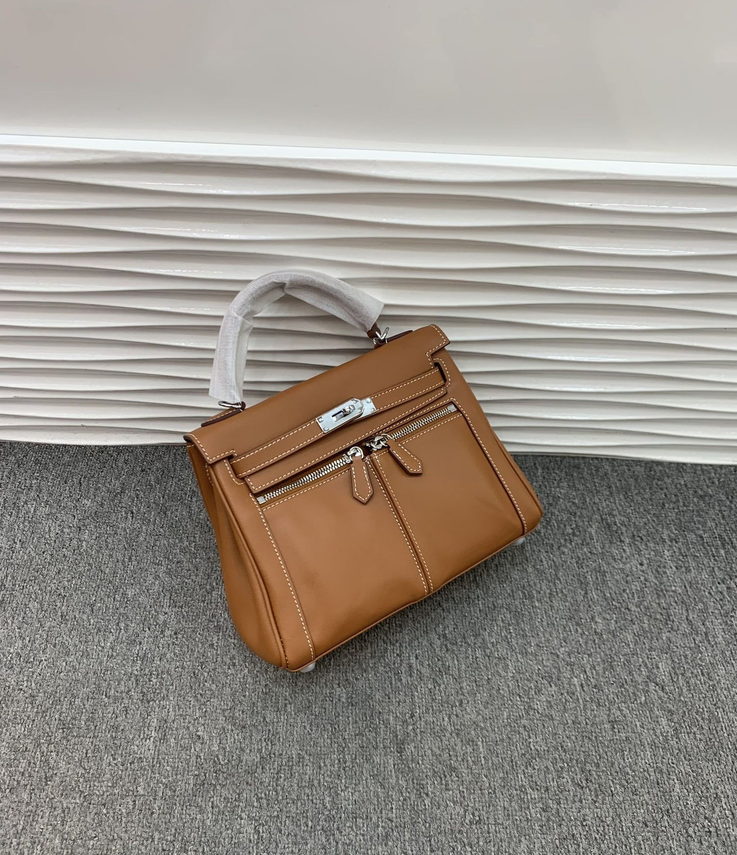 真皮复古双口袋凯莉包包女高级感大容量手提包百搭通勤单肩斜挎包