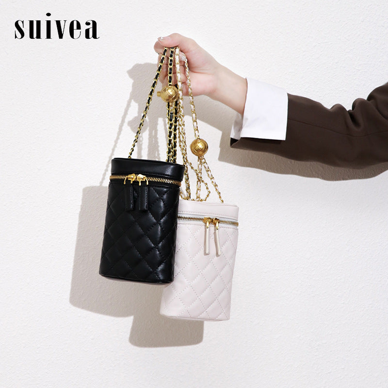 小香风包包女包韩版菱格小金球链条单肩斜挎包时尚百搭长款手机包