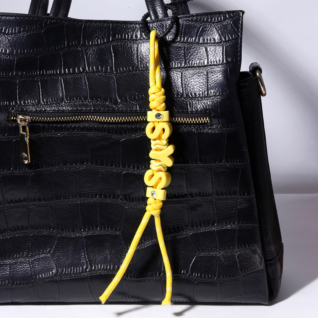 新款纽扣欧美波西米亚风涤纶纯手工编织钥匙扣包包挂件批发字母珠