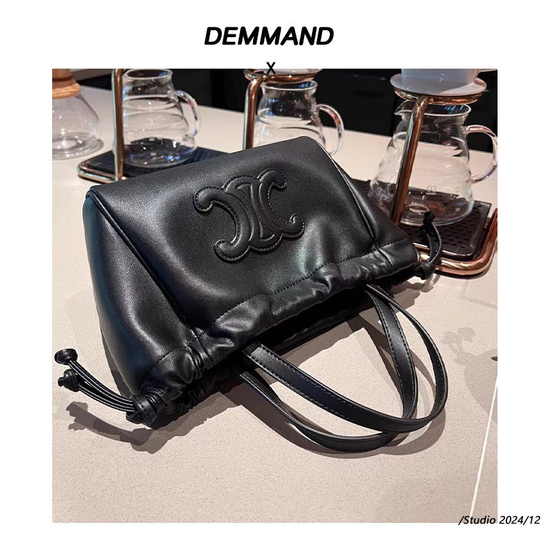 2024新款复古手提包凯旋门牛皮腋下托特包包女单肩斜挎包小众设计