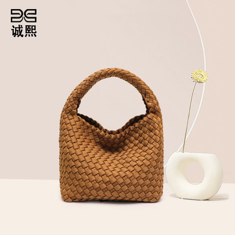 新款潮流复古子母包跨境手提单肩斜跨编织包包大容量菜篮子水桶包