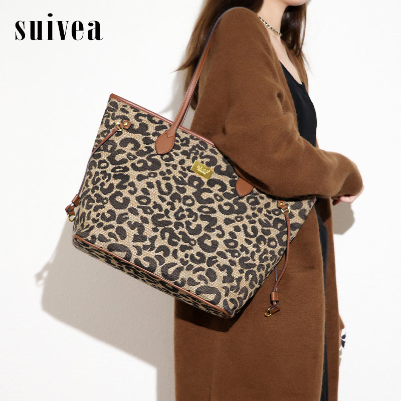 欧美潮流包包复古大容量豹纹手提腋下包单肩秋冬新款高级感托特包