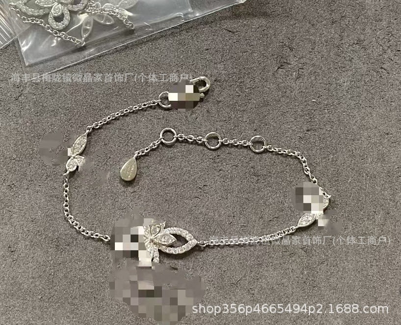 高版本格拉家幻影蝴蝶项链满钻双五蝴蝶粉钻925银镀18k玫瑰金V金