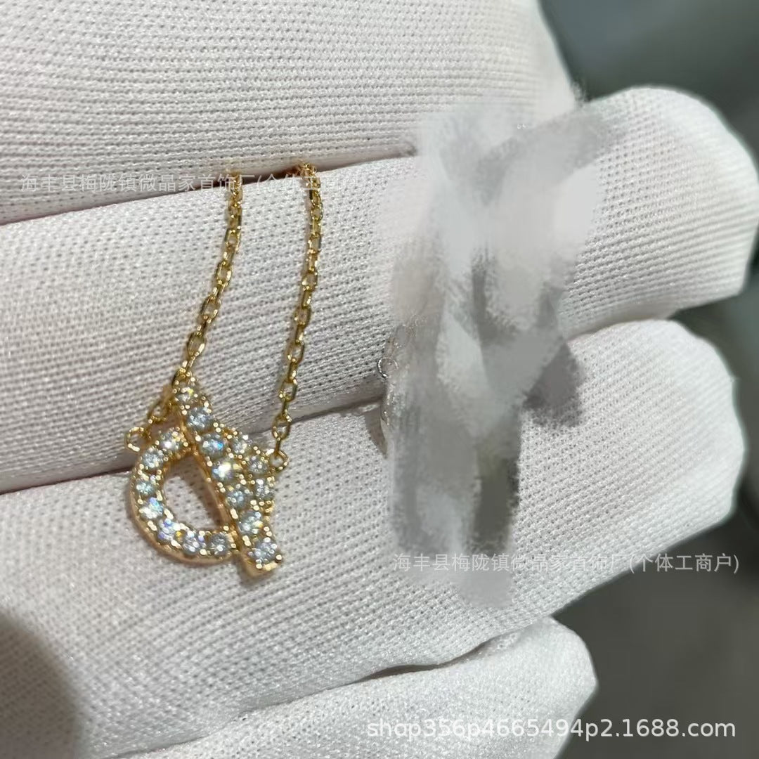 H家猪鼻子Q字流苏项链s925银镀18K满钻爱玛家轻奢小众字母锁骨链