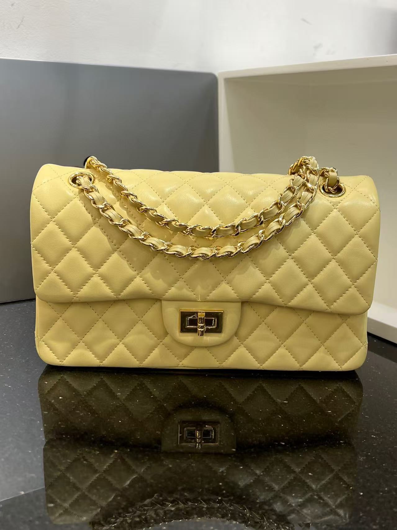 新款Cf手掌纹25cm大容量双链条单肩斜跨手拎潮范女包小资斜挎