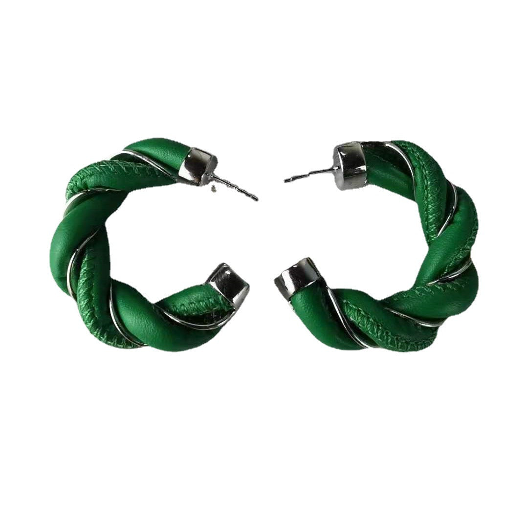 BV家新款耳环女麻花C型金属INS夸张大气耳饰女欧美气质风皮革耳钉