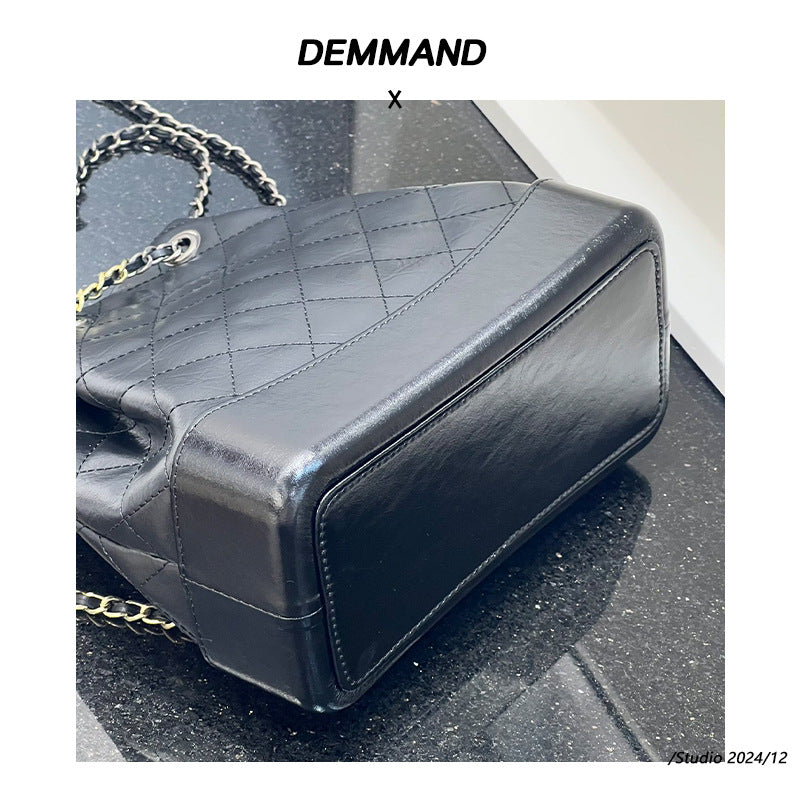 真皮女包小包高级感时尚链条包单肩包头层牛皮格子纹斜挎包女