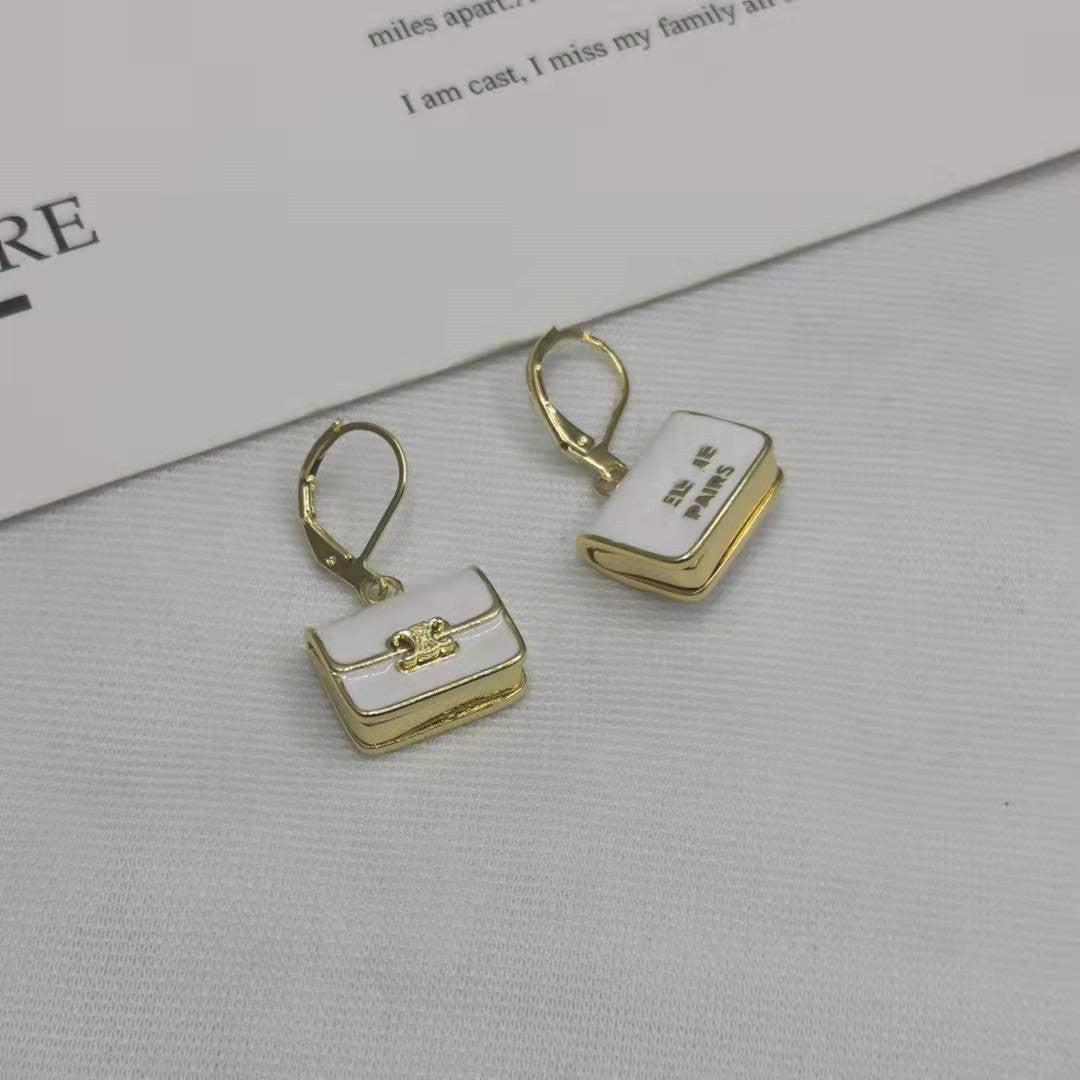 赛家21新款白色珐琅包包耳环女高级感气质凯旋门Celi风公文包耳扣