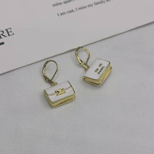 赛家21新款白色珐琅包包耳环女高级感气质凯旋门Celi风公文包耳扣