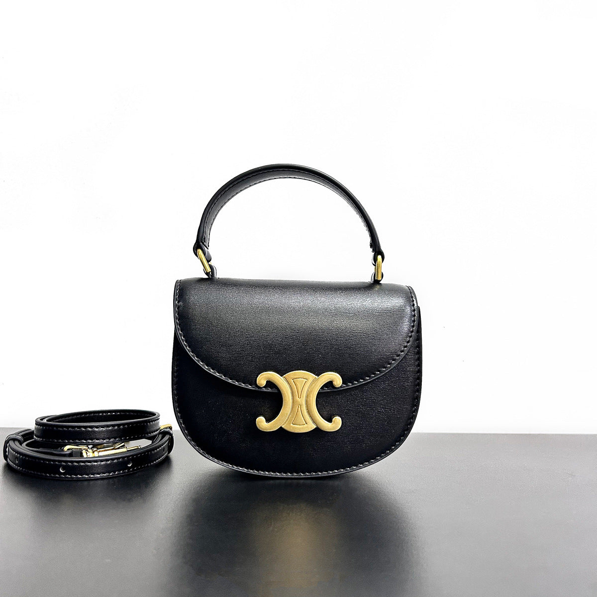 2023新款头层牛皮凯旋门手提包真皮马鞍包时尚百搭单肩斜挎小包包