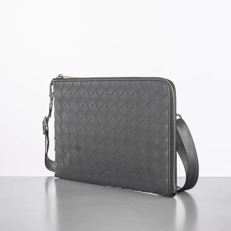 X&BV编织男包手拿包真皮大容量休闲男士手包多功能单肩斜挎包时尚