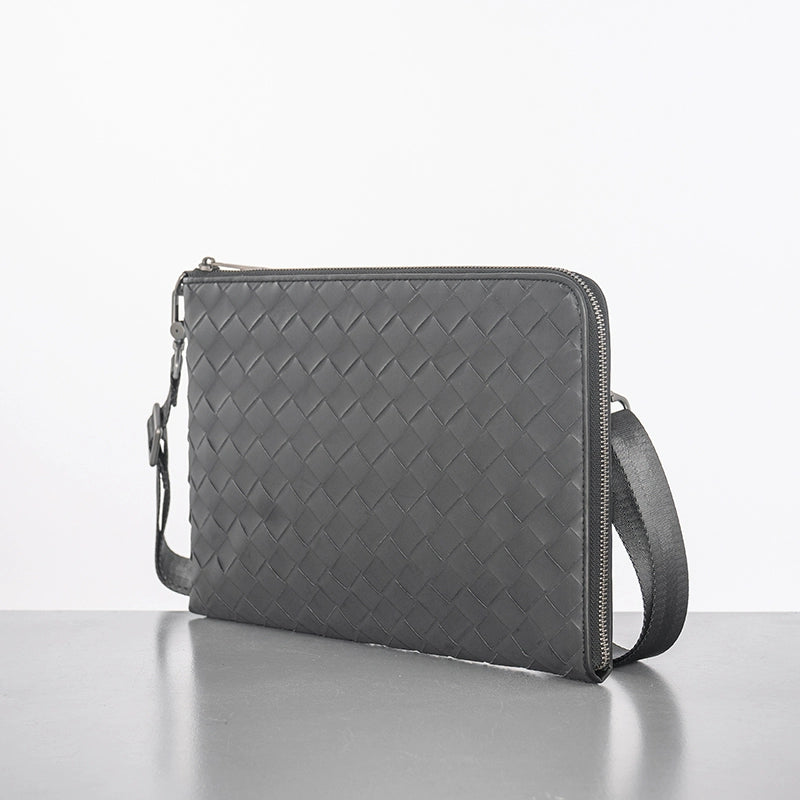 X&BV编织男包手拿包真皮大容量休闲男士手包多功能单肩斜挎包时尚