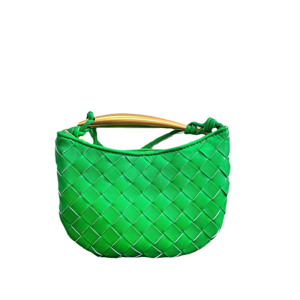 拉链款编织包包2023新款牛皮金属手柄月牙包单肩斜挎手提包时尚