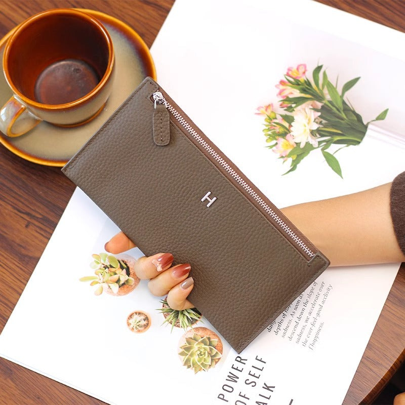 超薄真皮钱包女士2024新款高档头层牛皮手拿手机包卡包精致零钱包