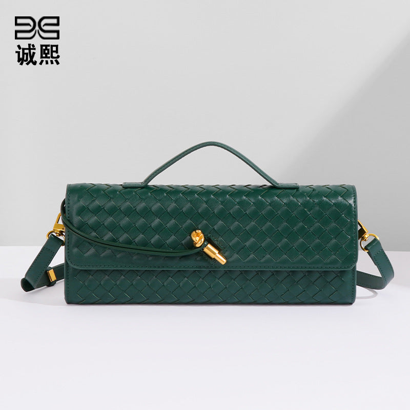 小众高级感编织单肩法棍包时尚精致横款手拿晚宴包百搭女士斜跨包