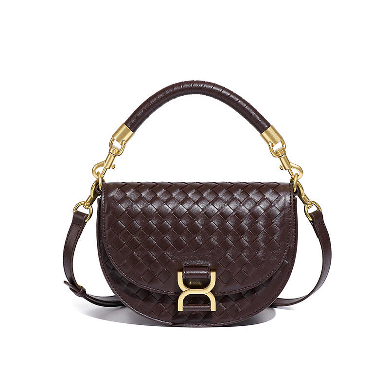 复古半圆编织马鞍包高级感定制单肩包金属扣手提包时尚潮流斜挎包