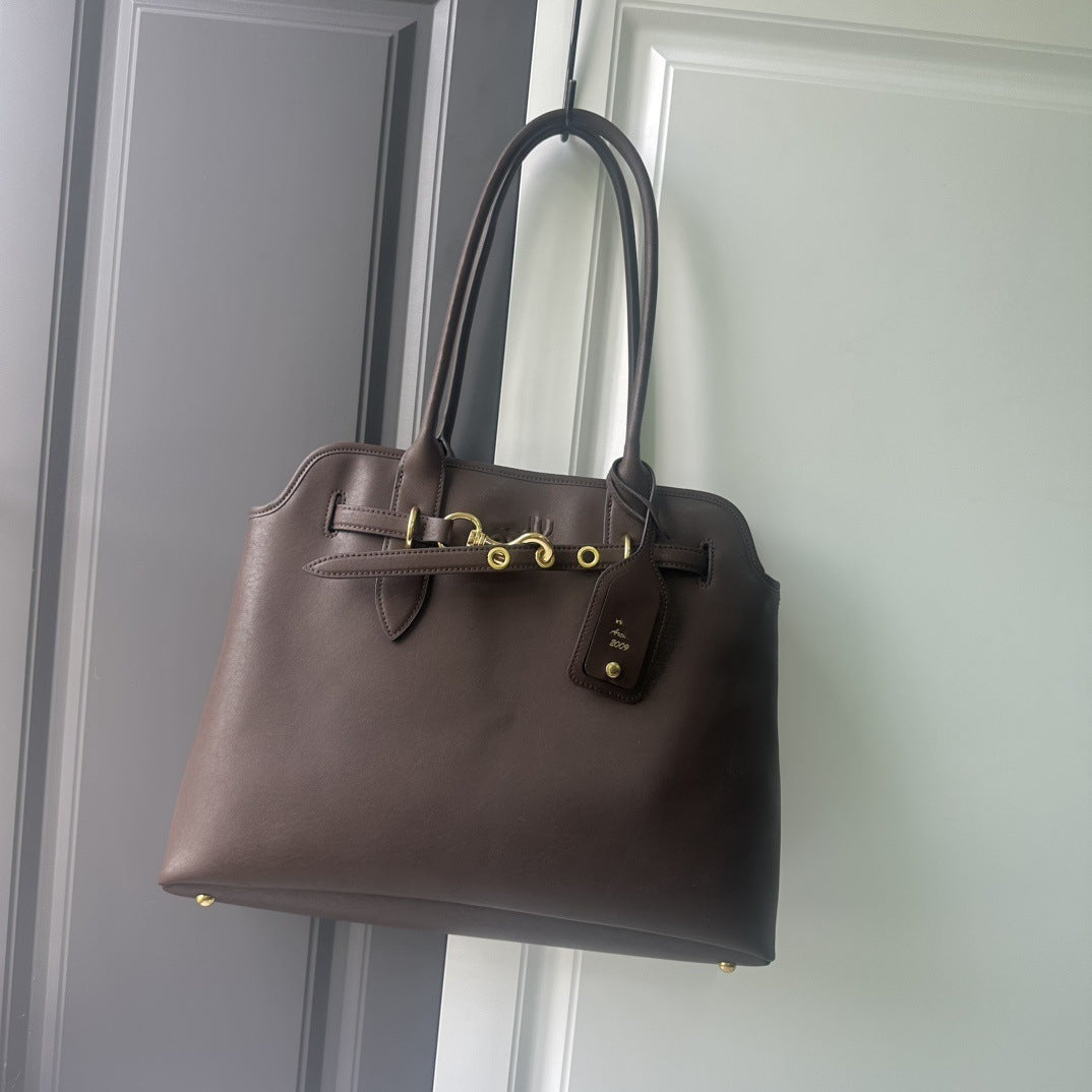 缪家秋冬新款复古美拉德百搭磨砂tote手提单肩包腋下包公文托特包