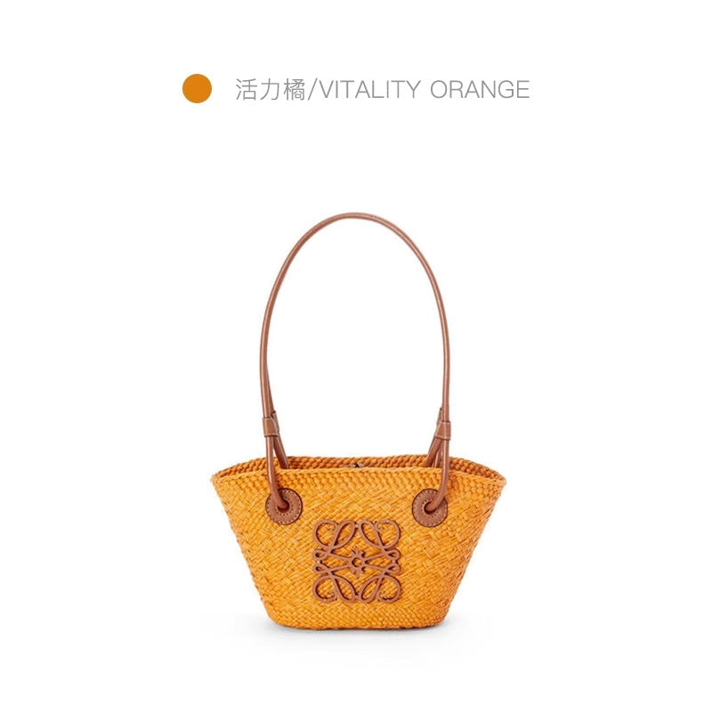 田园风手工编织托特包2024新款沙滩度假手提单肩包法式藤编草编包