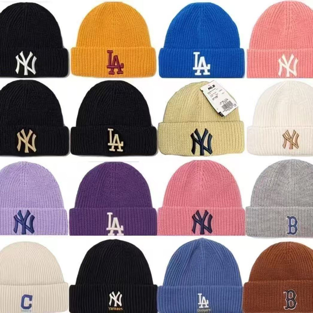 MLB毛线帽新款字母刺绣la冷帽男女情侣百搭秋冬季保暖纯色ny帽子